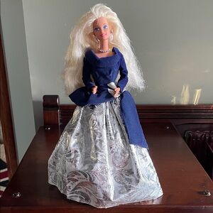 Winter Velvet Barbie. Elegant Doll with Blue and Silver Outfit